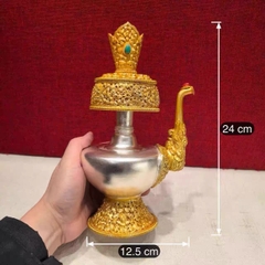 Bình Bumba Nepal Đồng Đỏ Thủ Công Mạ Vàng Mạ Bạc