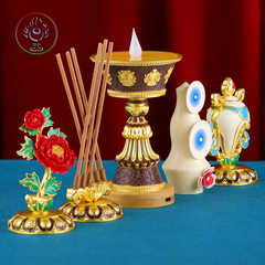 Bộ lễ phẩm cúng dường thường dùng của Học viện Phật giáo Larung Gar – thiết kế độc quyền bởi Yi'er Culture.