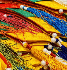 Tua Rua Thêu Tay Bằng Vải Ngũ Sắc Nepal – Phụ Kiện Trang Trí Trống Damaru, Dây Treo Gaba, Dải Lụa Trang Trí Pháp Khí