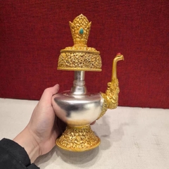 Bình Bumba Nepal Đồng Đỏ Thủ Công Mạ Vàng Mạ Bạc