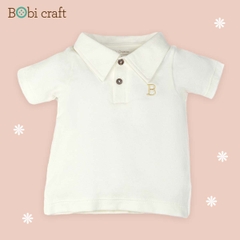 Quần áo trẻ em Bobicraft - Áo thun bé trai cổ bẻ thêu B - Cotton hữu cơ organic an toàn