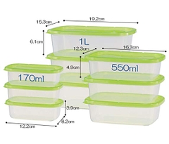 set 9 hộp trữ thức ăn màu xanh Inomata