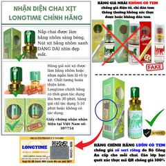 Cách phân biệt THẬT - GIẢ Thuốc Xịt Chống Xuất Tinh Sớm Longtime 5ml chính hãng công bố y tế, VAT, kéo dài thời gian quan hệ hiệu quả
