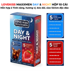 Bao cao su Love kiss maxxmen Day & Night hộp 10 chiếc size 52mm, hỗn hợp siêu mỏng, gai kéo dài