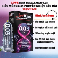 Bao Cao Su Love Kiss Maxxmen 0.03mm hộp 12 cái, Siêu Mỏng truyền nhiệt, Kéo Dài Thời Gian cực đỉnh, Trải Nghiệm cực đã