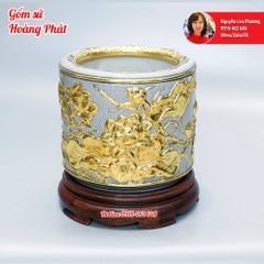 Bát hương đắp nổi dát vàng 24K cao cấp Bát Tràng