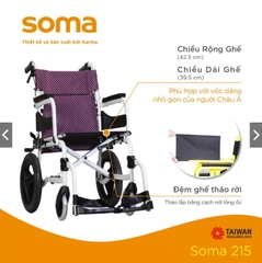 Xe lăn KARMA Soma 215 nhỏ gọn, tựa chân xoay hai bên