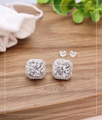 Bông tai bạc đính đá chốt xoắn ốc