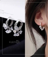 Bông tai bạc kiểu treo đá thô