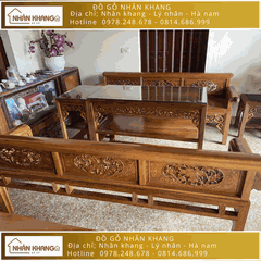 Bộ Trường Kỷ Gỗ Gụ Lào 9 Chỉ 197 Đục sen cò