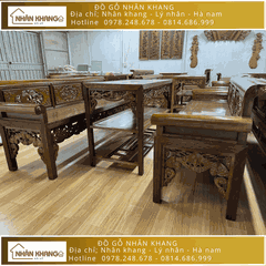 Bộ Trường Kỷ Gỗ Gụ Lào 10 Chỉ 197 Đục Cò Cua