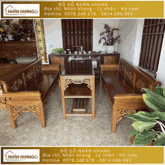 Bộ Trường Kỷ Gỗ Gụ Lào 9 Chỉ 197 Đục sen cò