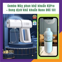 Máy Phun Khử Khuẩn Nano K5 PRO Hoàng Gia Kèm Dung Dịch Khử Khuẩn Nano Bạc DKC 1 lít - HÀNG CHÍNH HÃNG - Công Suất Lớn - Không Dây Cầm Tay - Pin siêu bền 2 Chế Độ Phun Với Chùm 8 Đèn Led UV Khử Trùng Sạch Vi Khuẩn