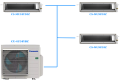 Combo Multi Panasonic Inverter 1 Dàn Nóng 4 Hp + 3 Dàn Lạnh Nối Ống Gió 1 Hp-2 Hp