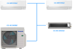 Combo Multi Panasonic Inverter 4.0 HP CU-4U34YBZ / CS-MPU9YKZ + CS-MPU9YKZ + CS-MU18YD3Z