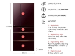 Tủ lạnh 6 cánh Mitsubishi Electric MR-WX52D-BR- 506 lít (Màu nâu)