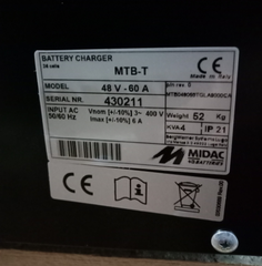 Bộ sạc ắc quy xe nâng hiệu MIDATRON loại 48-60T (48V 60A), hàng mới 100%