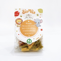 Nui mì rau củ 3 màu hữu cơ BioMila hình xoắn 100g cho bé 6 tháng tuổi
