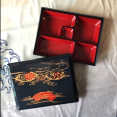 Bento nhà hàng Nhật nắp hoa văn 5 ngăn 27x21