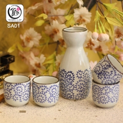 Bộ sake gốm sứ 1 bình 4 ly