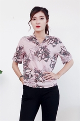 Áo Công Sở Hồng In Hoa AK 0820-12