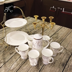 CERAROSE Bộ cốc trà cao 8 món hoa hồng vàng 1985