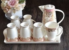 PINK ROYAL Bộ trà cốc cao hoa văn viền hồng 5639