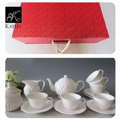 WHITE Chén trà hoa văn trắng 2228A