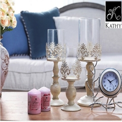 CANDLE Bộ chân nến trang trí gỗ màu kem 2175