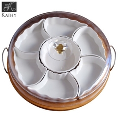 CERAWOOD Khay mứt tròn 7 ô có nắp 5098