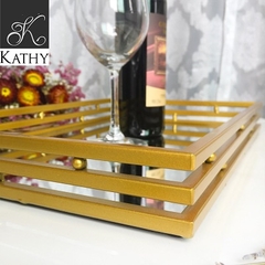 GOLDEN TRAY Khay gương chữ nhật sọc ngang 6088