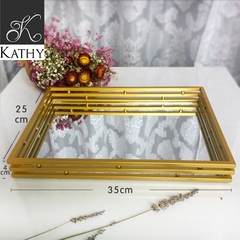 GOLDEN TRAY Khay gương chữ nhật sọc ngang 6088