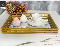 GOLDEN TRAY Khay gương chữ nhật sọc ngang 6088