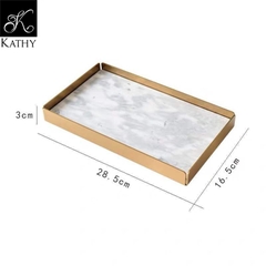 MARBLE Khay đá tự nhiên trắng khung vàng 6418T