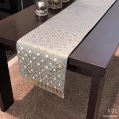 PEARL Table runner đính ngọc trai màu xanh 32x240cm 7027