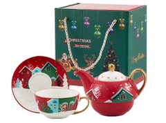 XMAS Bộ trà 1 người Giáng sinh màu đỏ 5676