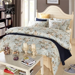 FLOWERS Bộ chăn ga Egyptian Cotton xanh 1m5-1m8 2028