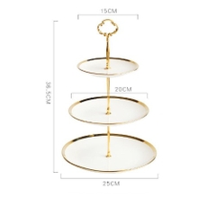 BOLD GOLD Đĩa 3 tầng màu trắng viền vàng 5419