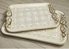 SEZZATINI Khay gỗ chữ nhật màu trắng Demetra 32x45cm 3736