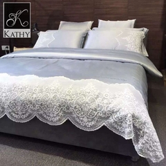 LACE Bộ chăn gối ren trắng cỡ 1.8m 2415