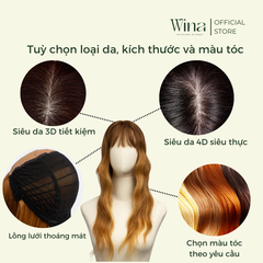 Tóc Giả Nguyên Đầu Tóc Thật Ombre Sóng Dài Nâu Vàng 60cm