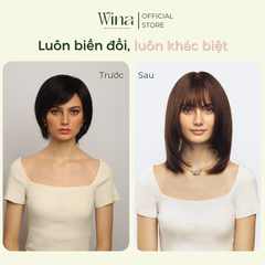 Tóc Giả Trung Niên Nguyên Đầu Cúp Đuôi Layer Mái Thưa Nâu Sẫm 45cm