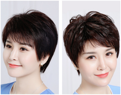 Tóc Giả Nữ Nguyên Đầu - Kiểu Ngắn Tém Trung Niên Siêu Da Xoáy | Wina