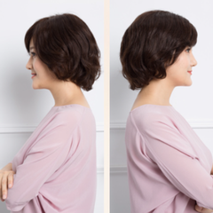 Tóc Giả Nữ Nguyên Đầu - Trung Niên Kiểu Tém Ngắn Xoăn Ngang Vai Mái Xéo | Wina