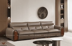 SOFA BĂNG 3 NÂU KEM TAY ỐP GỖ TỐI GIẢN