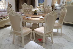 BỘ BÀN ĂN TRÒN XOAY TÂN CỔ ĐIỂN MẶT ĐÁ 6 GHẾ SANG TRỌNG 939B