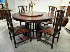 BỘ BÀN ĂN TRÒN 4 GHẾ INDOCHINE CÓ MÂM XOAY