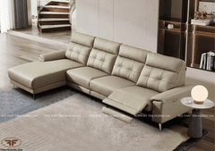 SOFA GÓC BĂNG 4 TÍCH HỢP KÊ CHÂN ĐIỆN BE KEM TỐI GIẢN
