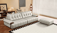 SOFA ĐÔI TAY ỐP GỖ KÈM ĐÔN TRẮNG NGÀ TỐI GIẢN