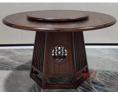 BÀN ĂN TRÒN MẶT GỖ ÓC CHÓ INDOCHINE CÓ MÂM XOAY A01 [Nhiều kích thước]